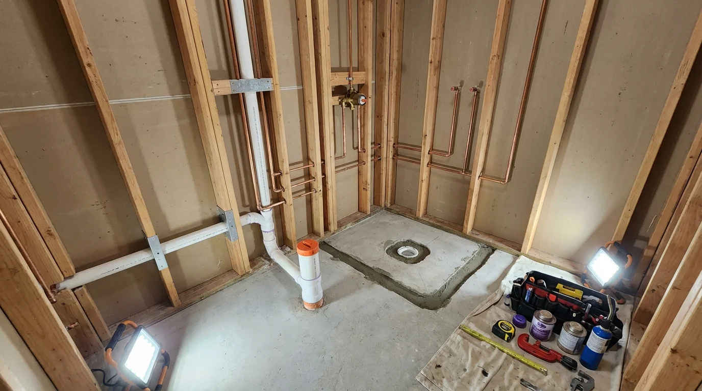 Bathroom rough-in plumbing during remodel by Johns Plumbing LLC in Astatula