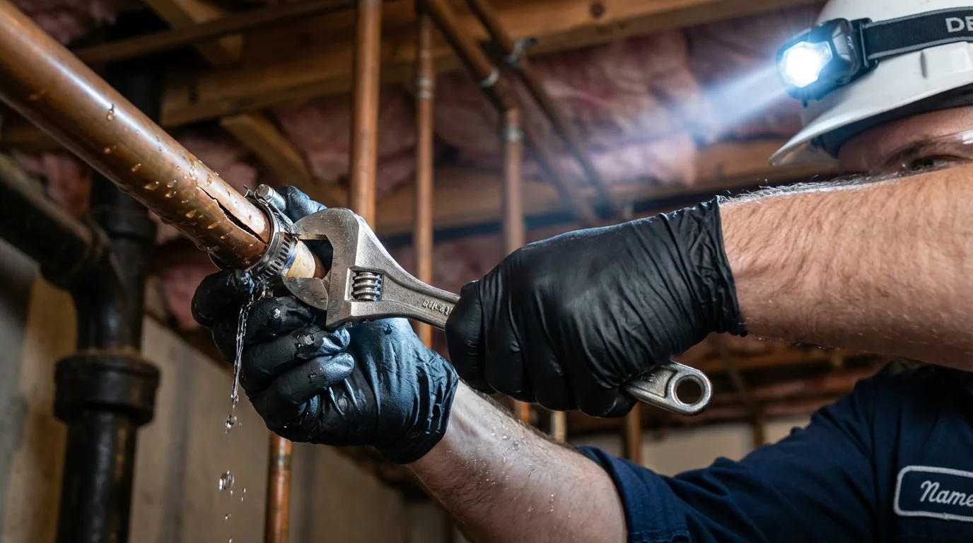 Emergency pipe clamp repair being performed by a Johns Plumbing LLC plumber in Astatula